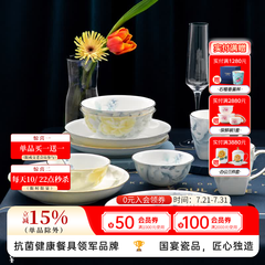 华光国瓷 分餐骨瓷餐具套装  中式碗碟盘水杯 乔迁结婚礼 富贵花开