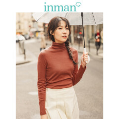 茵曼（INMAN）春装新款简约纯色百搭高领显瘦打底套头针织衫女 18931|42649 焦糖色 M