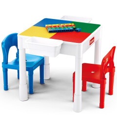 快乐小鲁班积木桌小颗粒面板儿童多功能拼装游戏桌玩具6-14岁男女孩生日礼物 大小颗粒积木桌（加高版）+2椅子