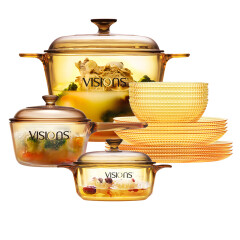 康宁（VISIONS）餐具锅具套装汤锅0.8L+3.5L+单柄1.5L锅+晶莹餐具12件组大套组