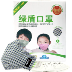 绿盾 抗菌防霾防尘PM2.5可水洗透气棉布 舒适保暖型 儿童口罩 7-12岁【附滤片4枚】 蓝灰格S