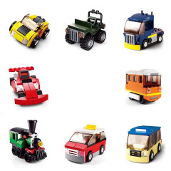 快乐小鲁班汽车积木儿童拼装创意N变火警赛车回力玩具车6-14岁男孩生日礼物 B0597+B0598交通工具 一套8款