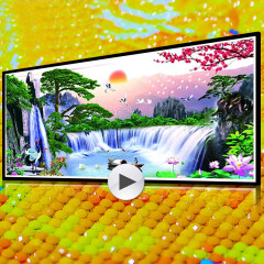 老街缘山水画风景2025新款手工diy水晶钻石画满钻5点钻贴钻砖石贴画客厅 魔方圆钻(满钻) 背景全部贴钻(258*106厘米)