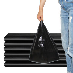 采易（MINING EASY） 手提式垃圾袋加厚背心式黑色垃圾袋 提手马夹塑料袋 黑色手提式 宽32cm 6卷300只总价