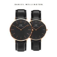 丹尼尔惠灵顿（Daniel Wellington）DW手表情侣对表金边黑色皮带男黑表+金边黑色皮带女黑表（2支装）