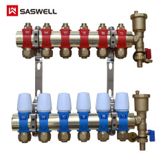 SASWELL 新款 森威尔黄铜地暖分水器地热分集水器分水阀 SDU-ZC系列 六路套装--左右进水都适用
