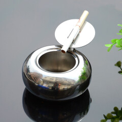 多美奇不锈钢烟灰缸带盖创意个性时尚防风礼物送男友烟盅鼓形圆形烟缸 本色