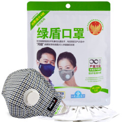 绿盾口罩 带呼吸阀 防PM2.5抗菌防尘防霾 男女可水洗 棉布 蓝灰格