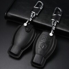 奔驰钥匙包C级GLE320GLS400 GLA C200L GLC260LS级B级汽车钥匙套包扣真皮 钥匙包+钥匙扣（三键黑色）