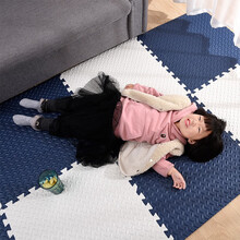 2件打9折 明德泡沫地垫 纯色宝宝防滑保护爬行垫拼接 树叶纹婴儿爬爬垫60*60 白色+藏青色 树叶纹60*60*1.2cm 【8片+边条】