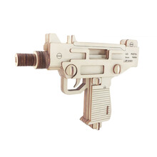 馨联木制手枪拼图 手工拼装连发木枪橡皮筋枪 木质立体组装拼图手枪左轮散弹枪激光切割 80后怀旧玩具 乌兹手枪-摆件