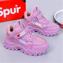 巴布旗 女童鞋秋冬新款棉鞋中大童女孩运动鞋儿童鞋子2021学生加绒休闲鞋 紫色加绒 26码/内长16.5cm