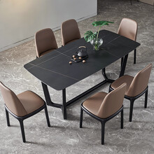 哈皮鱼 岩板餐桌 大理石餐桌椅组合 现代北欧长方形餐台简约小户型实木饭桌家用桌子餐厅成套家具 一桌六椅（进口岩板面） 1.40m餐桌