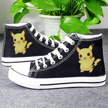 儿童帆布鞋夜光鞋男童布鞋女童小黑鞋防滑中大童高帮鞋学生荧光卡通涂鸦鞋子 高帮黑皮丘 34