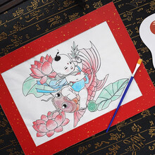 艺趣幼儿手工DIY新年春节福字门神年画涂色填色彩绘儿童涂鸦制作材料包美术美劳 年年有鱼