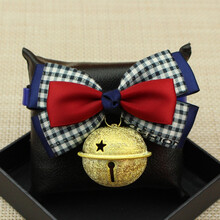 宠物狗狗领结领带猫项圈饰品项链金毛犬蝴蝶结泰迪铃铛狗狗脖子上的领结 【藏青格】大铃铛 L-大型