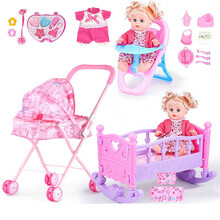 儿童玩具女孩过家家推车带娃娃洋娃娃宝宝婴儿小手推车女童公主 熊铁车+小红+睡床+餐椅+妆饰+衣服 配8件套