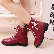 饰壹尚 靴子秋冬2020韩版公主短靴儿童马丁靴小女孩加绒棉鞋-定制 3399 [加绒]酒红 36码内长22.2厘米