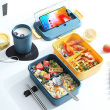 喜得润 【可定制】微波炉饭盒保鲜盒便当盒饺子盒餐盒密封盒送饭盒袋保温袋便当包学生成人 北欧蓝【带不锈钢筷勺】