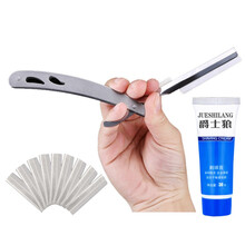 美发理发羽毛刮刀剃刀老式折叠式剃须刀刮脸刀修面刀剃头刮汗毛造型锋利 男士刮胡刀 YM刮刀+10刀片+剃须膏