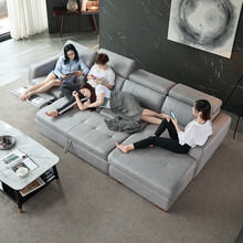 ROYAL-EMMY多功能电动轻奢免洗科技布布艺沙发床两用 头等太空舱现代简约客厅家具北欧小户型沙发 3+贵妃/边位电动/带抽床【高回弹海绵版】