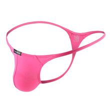 丁字裤男全透明新款内裤男性感透气锦纶纯色低腰丁字裤男内裤 玫红色 S