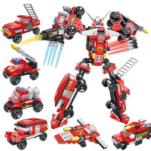 兼容乐高变形机器人金刚积木人仔玩具车擎天柱大黄蜂儿童益智玩具 火焰战神（6合1）