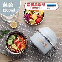 史努比（SNOOPY）304不锈钢泡面碗成人双层多用隔热带手柄学生儿童食堂便当饭盒汤罐快餐杯 蓝色900ml