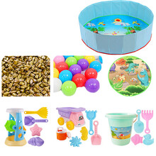 儿童决明子玩具沙池宝宝玩沙子挖沙套装小孩家用室内沙滩池围栏 1m蓝池16玩具5斤 玩1个宝宝