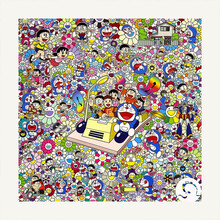 墨斗鱼艺术村上隆版画太阳花多啦a梦时光机限量1000版作品保真画廊级收藏品手工展览级装裱72*72