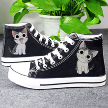 儿童帆布鞋春夏季男童单鞋透气帆布鞋女童韩版百搭潮鞋洋气手绘夜光板鞋 高帮黑呆萌猫 30