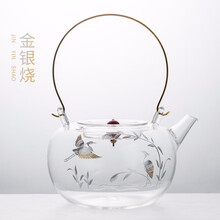 容山堂金银烧玻璃烧水壶电陶炉家用故宫日式煮茶壶泡茶器茶具套装 金银烧玻璃壶-白鹭高飞