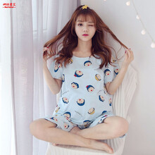 娜丽密艾月子服夏季薄款短袖棉质哺乳睡衣产后喂奶服夏天孕妇家居服套装 YXY327 女XL码建议115-130斤