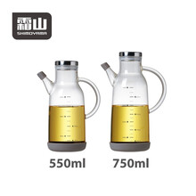 霜山日本家用厨房不锈钢盖油壶防漏玻璃油瓶香油醋壶 大号750ml