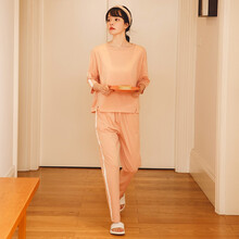 米度丽 月子服孕妇睡衣纯棉产后哺乳套装夏秋季薄款网红孕妇装夏款 浅桔 L