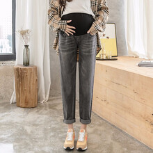 米度丽 孕妇裤子春夏外穿牛仔裤春季款阔腿裤老爹裤九分裤潮妈夏装 2742 黑色 M码