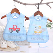 【两件装】宝宝围兜 婴儿饭兜儿童吃饭防水围兜宝宝围嘴儿童无袖罩衣透气 蓝色汽车【两件装】 0-2岁 衣长32cm左右