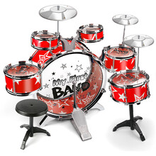 大号架子鼓儿童初学者爵士鼓玩具打鼓乐器1-3-6岁男孩宝宝鼓礼物 大号6鼓3镲红色+鼓谱音符贴 配凳子架不可调节