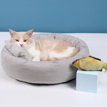 猫窝猫床加绒猫咪睡垫猫垫四季通用网红款宠物用品冬季保暖 猫窝+仿真鱼套餐 S-小型