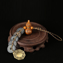 禾笙堂 五帝钱真开古铜钱光品配八卦镜镜子葫芦挂饰 五帝钱配葫芦八卦镜