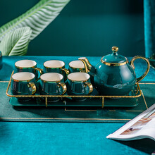 RACEKISH欧式陶瓷咖啡杯碟套装茶壶八件套轻奢下午茶花茶茶具八件套送礼礼品 铁艺托盘款茶具八件套