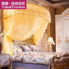 雅鹿·自由自在 蚊帐家纺 三开门伸缩钓鱼竿式蚊帐 32mm加粗U型支架落地蚊帐不打墙 1.8米床 米黄色028