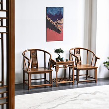 仙作海棠红木家具非洲鸡翅木（学名：非洲崖豆木）实木圈椅三件套休闲椅子茶几仿古明清新中式圈椅围椅 圈椅三件套：配四方茶几