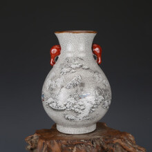 【芠拉】芠拉-清乾隆墨彩雪景象耳尊 仿仿古瓷器古董真品古玩收藏景德镇瓷器