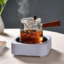 君莱克电陶炉全玻璃煮茶壶黑茶蒸汽煮茶器小型电热烧水壶泡茶电磁炉迷你小茶炉 白色+木把壶