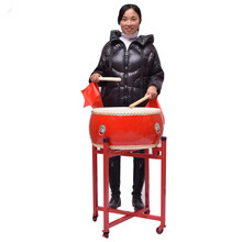 牛皮鼓大鼓舞蹈节奏鼓龙鼓中国红成人儿童演出盘鼓实木扁鼓堂鼓乐 14寸牛皮红鼓+鼓棒+鼓架