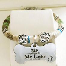 宠物定制狗牌吊牌刻字猫咪身份牌小狗狗铃铛项链泰迪项圈饰品 卡其色民族风+ S-小型