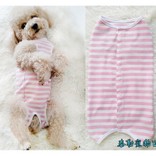 纯棉母狗狗全包肚子四脚衣服防公狗乱尿猫狗绝育手术服断奶服薄款 粉白条纹(纯棉莱卡) S