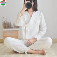 抖音月子服夏季薄款产后纯棉纱布全棉吸汗哺乳孕妇睡衣七月份宽松 白色蕾丝和服-拉链哺乳口 M(合适产后95-125斤内穿)