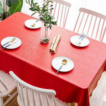 欧式防水防烫防油免洗餐桌布布艺酒店饭店台布长方形家用茶几桌布 万年青大红色 90*135cm